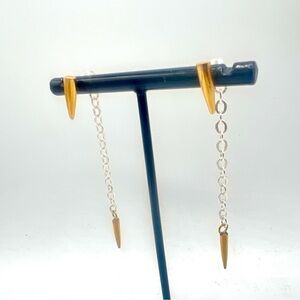 Tiny brass quill post earrings ROOST brand gold silver dangles unique!